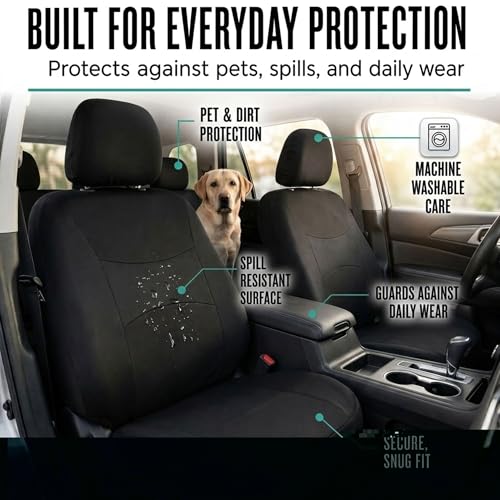 FH Group Full Set Cloth Car Seat Covers, Universal Fit Front and Split Bench Rear, Airbag Compatible, Washable for SUV, Sedan, Van - Black by FH Group - Image 8