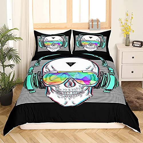 Housse de couette crâne motif os parure de lit garçon ado rock