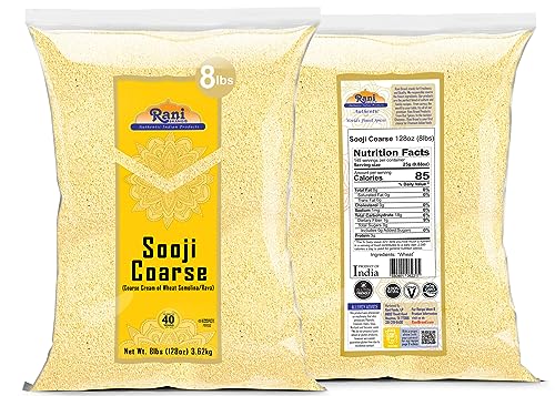 Rani Sooji Coarse (Farina, Suji, Rava, Rawa, Wheat Semolina) Flour 128Oz (8Lbs) 3.63Kg Bulk ~ All Natural | Vegan | Non-Gmo | Indian Origin #TOP3