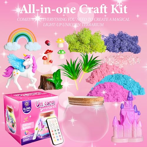 Unicorn Terrarium Craft Kits, DIY Craft with Colorful LED Night-Lights, Birthday Gifts for Kids Age 5 6 7 8-12 Year Old Girl Gift, Decorative Accessories, DIY Activity for Kids - Image 5