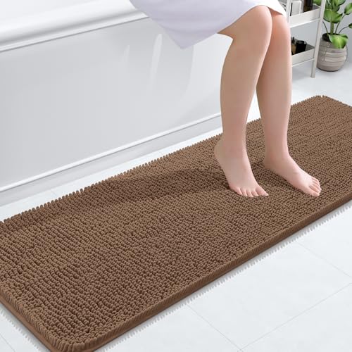 Image of OLANLY Bathroom Runner Rugs 59x20, Extra Soft Absorbent Chenille Bath Rugs, Rubber Backing Quick Dry, Machine Washable Long Bath Mats for Bathroom Floor, Tub and Shower, Home Decor Accessories, Mocha