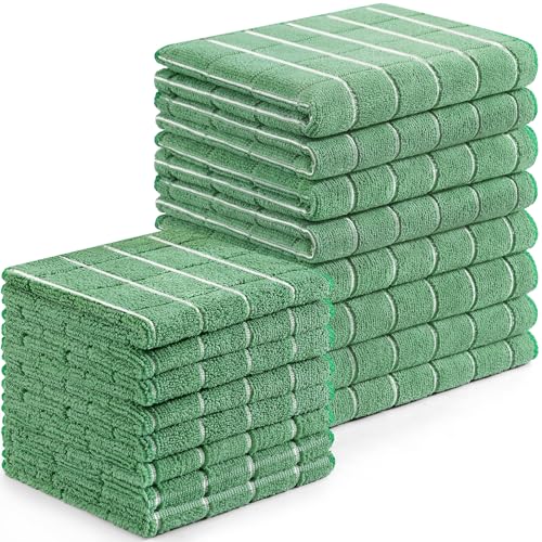 Homaxy Microfiber Kitchen Towels and Dishcloths Sets, 16 Pack, Grass Green