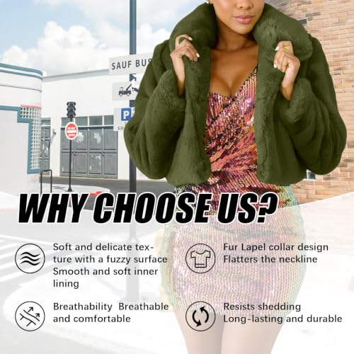 Image of RAMOUG Women Faux Fur Jacket Lapel Crop Fuzzy Coat Outerwear