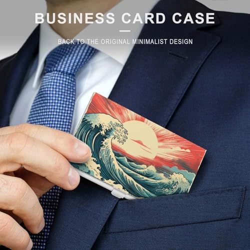 Vintage Surf Sea Waves with Sun Business Card Holder Alloy Multi Wallet Credit Card ID Pocket Name Case3