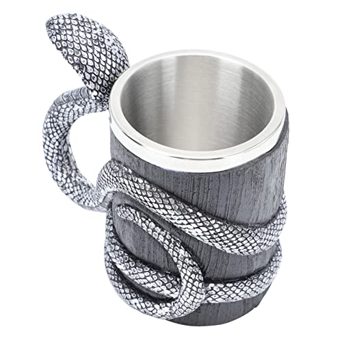 Taza de acero inoxidable premium estilo cobra con acabado esculpido en negro y plata 2
