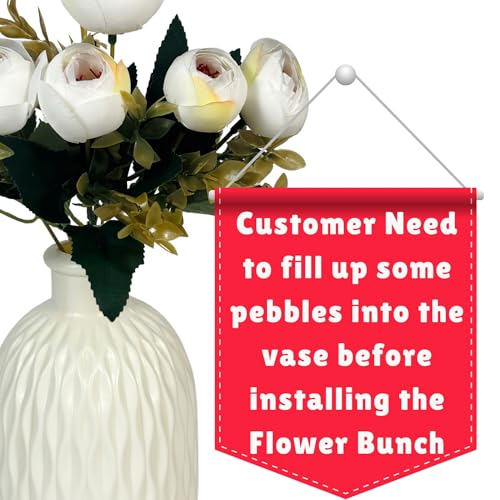Image of Dekorly Artificial Peony Flowers Bunch | White Vase with Flowers Bunch | Artificial Plants for Home Office Hotel Decor | Bedroom Living Room Bathroom Decor (White, Height : 30CM)