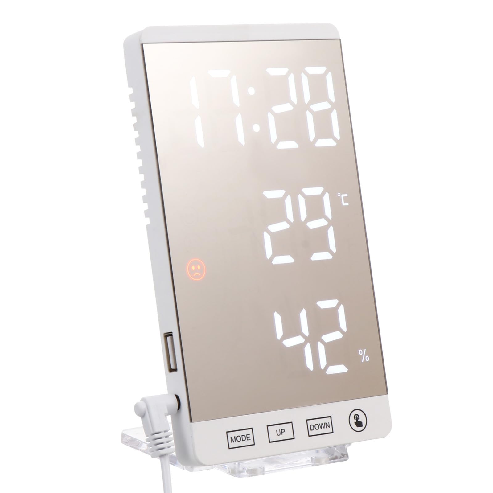 Orologio Elettronico Digitale da Tavolo con Display Temperatura e Umidità, Specchio Acrilico, Abs, Bianco, per Camera, Desktop