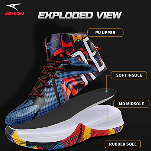 Ashion Mens Basketball Shoes Lightweight Breathable Sneakers Anti Slip Sports Shoes For Running Walking Multicolor 8.5 #TOP4