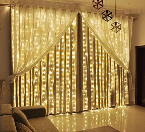 Fairy Curtain Lights 9.8ft x 9.8ft Twinkle 300 LEDs Background String Lights with 8 Modes Remote Timer for Bedroom Window Patio Wedding Party Festival Indoor Décor (Warm White)