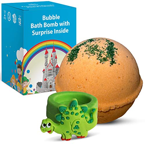 1 Bubble Bath Bomb For Kids With Surprise Dino Ring Toy Inside - Natural Ingredients Safe For Sensitive Skin - Moisturizing Coconut And Olive Oils And Sweet Orange Aroma - Giftable Box #TOP29