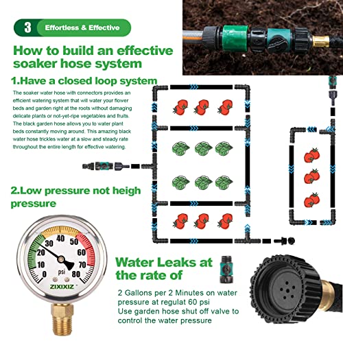 Soaker Hose For Garden Beds,100 Ft Heavy Duty 1/2" D Ruber Drip Irrigation Save 70% Of Water Hoses Kit With Stakes&Connector Set Eminently Suitable For Lawn & Yard,Landscaping #TOP3