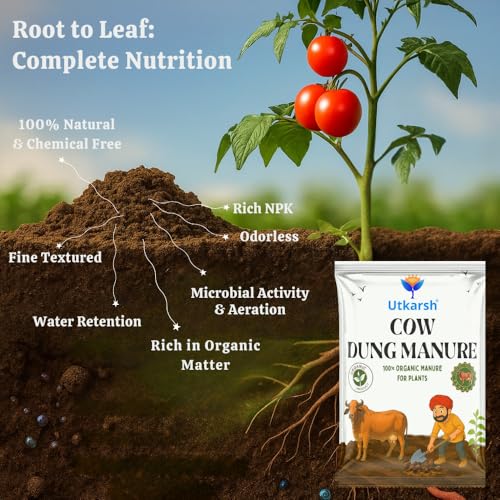 Image of Utkarsh Cow Dung Manure 900 gm, 100% Natural Organic Fertilizer for Plants, Nutrient-Rich Microbial Compost, Improves Plant Health, Water Retention & Soil Fertility, Sourced from Desi Gaushalas