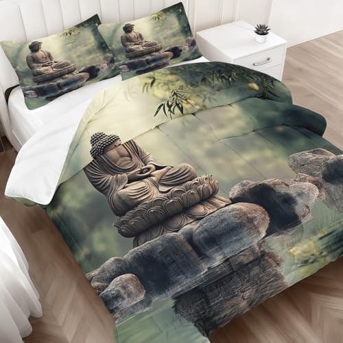 Buddha Comforter Set Full 3P Microfiber Zen Bedding