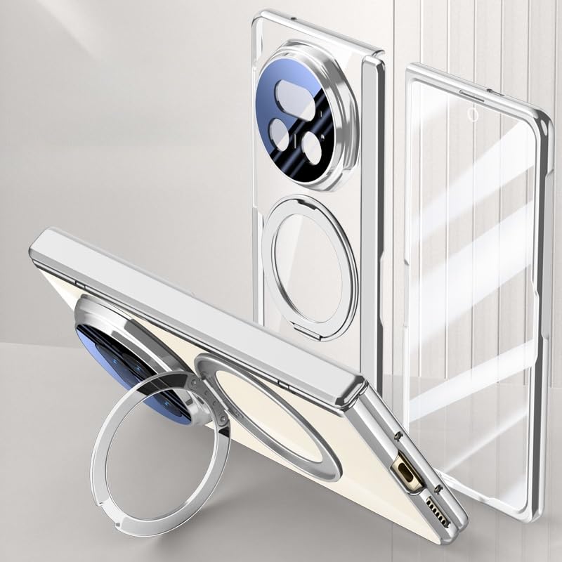 Coque Honor Magic V5 avec béquille réglable argentée pour protection antichoc transparente