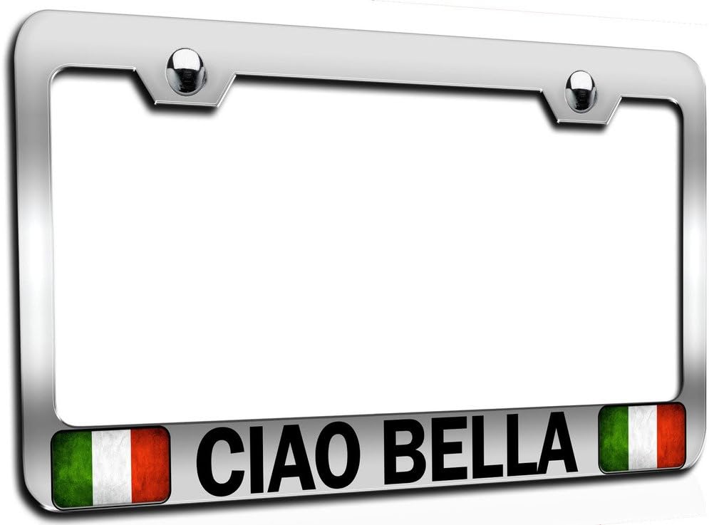 Makoroni - CIAO Bella Italian Italy Ch Steel Auto SUV License Plate Frame, License Tag Holder