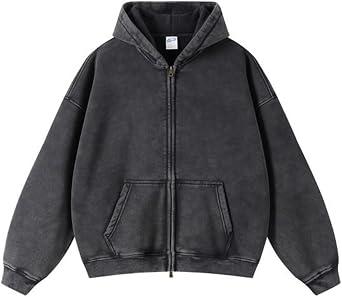 Oversized Sweatshirts for Men Full Zip Up Hoodies Heavy Cotton Pullover Drop Shoulder Casual Unisex Hoodies