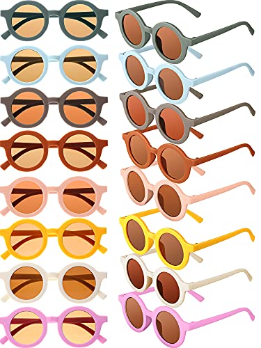 Frienda 16 Pairs Toddler Sunglasses Cute Round Sunglasses Bulk Toddler Glasses for Kids Boys Girls Beach Outdoor Sport