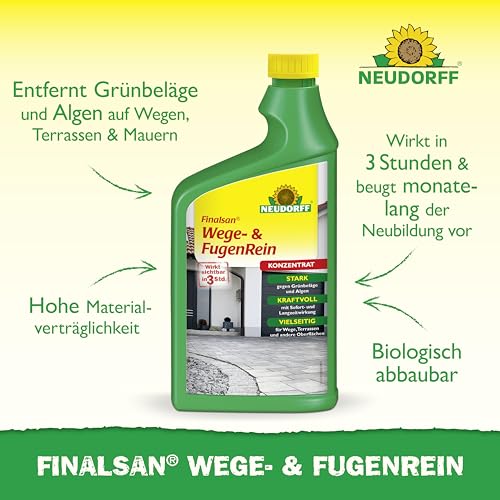Neudorff Finalsan Wege- & FugenRein – Schnellwirkendes Reinigungskonzentrat gegen Grünbelag auf Wegen, Terrassen und Mauerwerk, 1 Liter