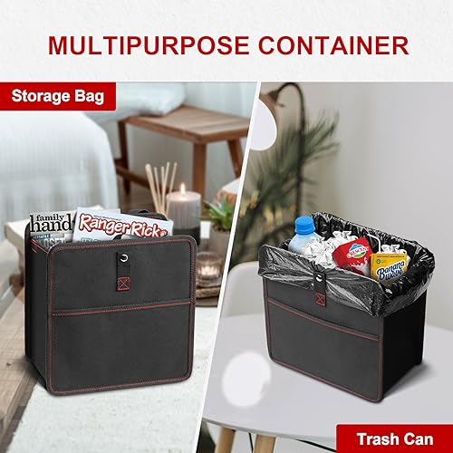 Image of Simple Deluxe Car Trash Can with Lid and Adjustable Straps,Waterproof Automotive Garbage Can, Portable and Collapsible, Multipurpose Trash Bin for Car,3 Gallon, Black