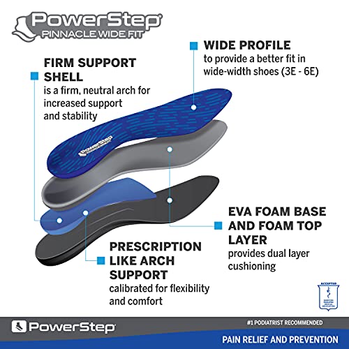 PowerStep Pinnacle Wide Fit, Neutral Arch Support, Wide Fit Insole for Shoe Widths 3E-6E 