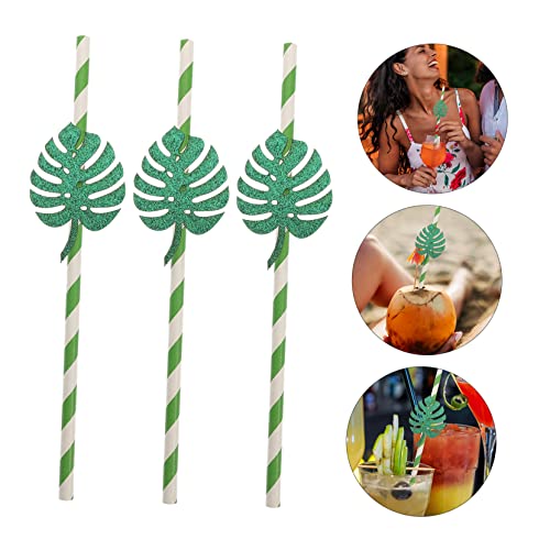 10 pitillos de papel PartyKindom verde con diseño Monstera miniatura 7