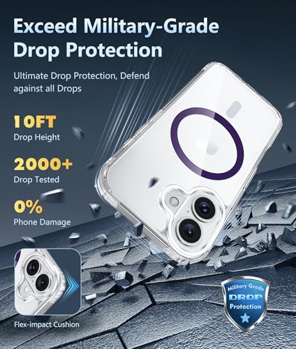 Image of FNTCASE for iPhone 16 Case Clear: Magnetic Phone Cases Compatible with Magsafe Slim Anti Yellowing Military Grade Drop Protection Rugged Shockproof Protective Transparent Cell Cover (D-Purple)
