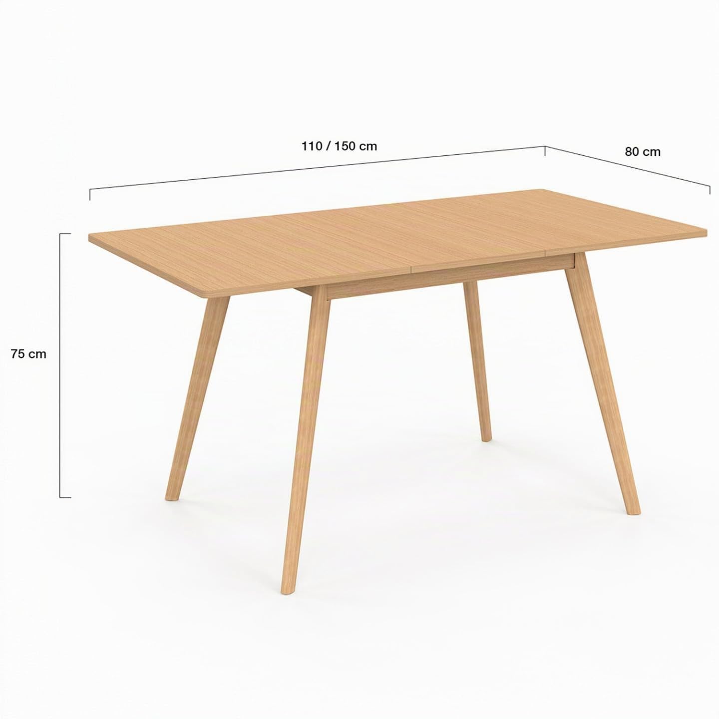 IDMarket - Mesa de comedor extensible rectangular Noor 4-8 personas, efecto madera 110-150 cm