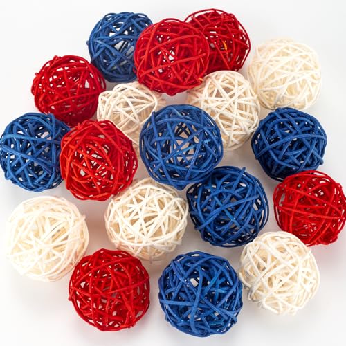 18 Pcs 4th of July Decorations Rattan Balls Patriotic Vase Bowl Filler
