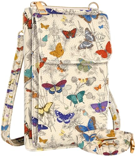 Miss Adola Cute Crossbody Purse Cell Phone Bags - Leather Cellphone Wallet Purse with Adjustable Shoulder Strap and Handle Strap Women Fashion Line Butterfly