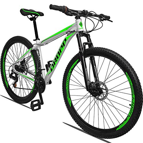 Bicicleta Aro 29 Quadro 15 Alumínio 21 Marchas Freio a Disco Mecânico Branco/Verde - Dropp
