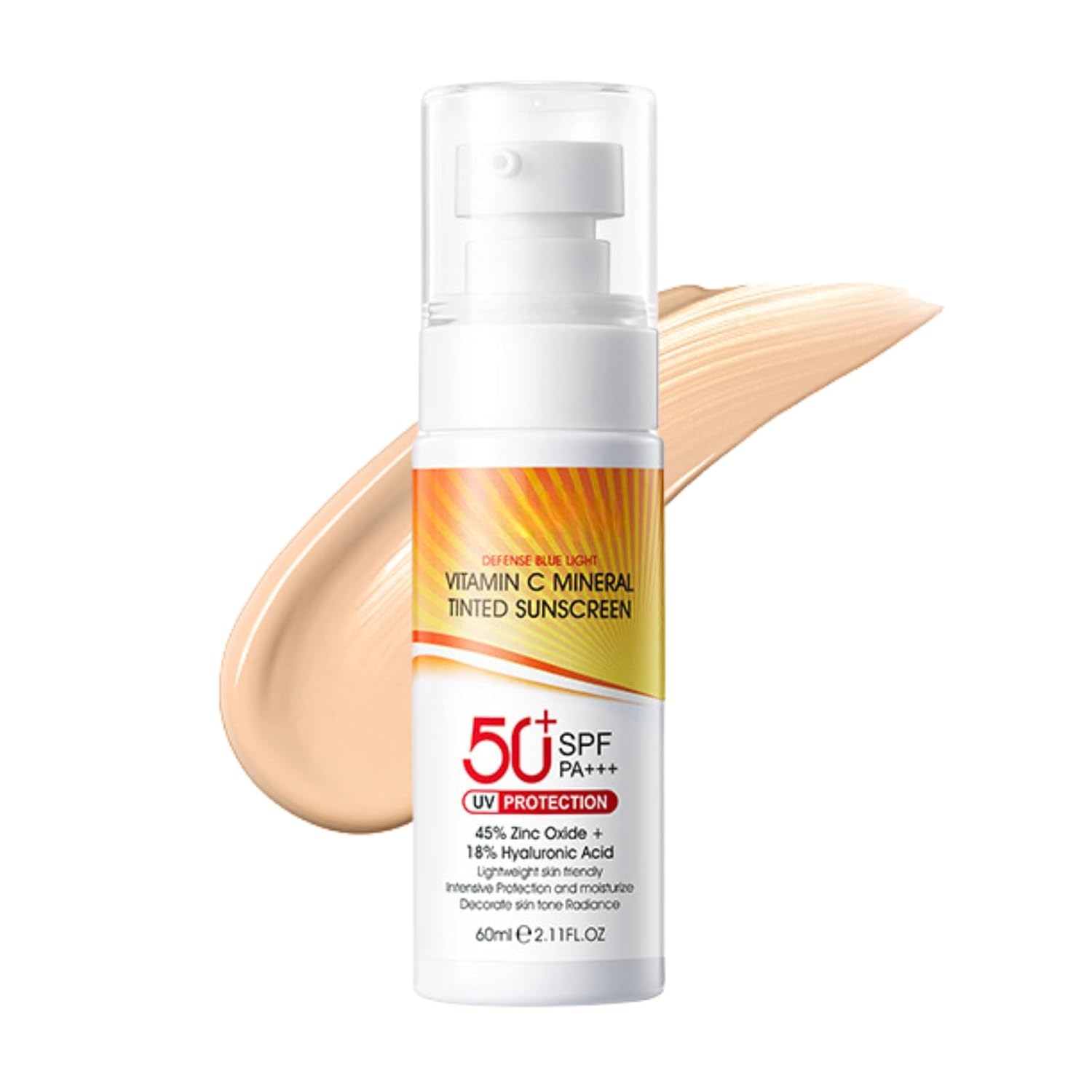 Tinted Mineral Sunscreen for Face – Tinted Moisturizer with SPF 50+ with Zinc Oxide – Face Sunscreen for Women Men – Fa ce Sun screen Lotion with Hyaluronic Acid & Vitamin C, Water & Sweat Proof