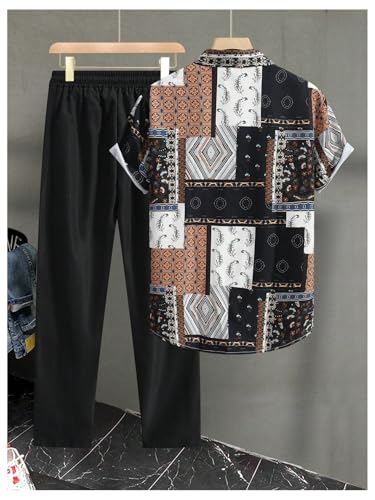 Men's 2 Piece Outfit Paisley Button Down Shirts and Drawstring Waist Pants Tracksuits2