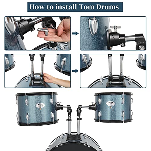 Ktaxon 5-Piece Adult Drum Set, 22 Inch Full-Size Drums Kit With Cymbal Stands, Hi-Hat Stand, Sticks, Drum Pedal, Stool & Floor Tom For Beginner Teens Student (Blue) #TOP3