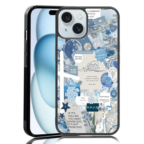 MMYAJT Classic Religious Sayings Christian Phone Case Fit for iPhone 15 — TPU Blue Aesthetic Cross God Jesus Phone Cover Gift for Boy Girl Men Women by MMYAJT - Used condition - US$9.71