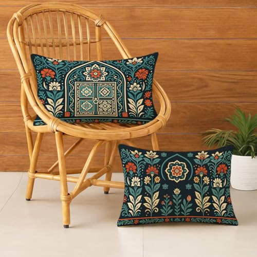 Best Decorative Cushion Covers: Cotton vs Velvet 97 STITCHNEST Satin Cushion Covers Pack of 2 Rajasthani Haveli Door ...