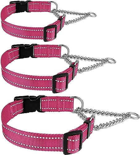 Collardirect Martingale Dog Collar With Stainless Steel Chain And Quick Release Buckle - Reflective Collar For Large, Medium, Small Dogs - Pink, Medium (Neck Size 14"-17") #TOP5