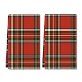 Uptell Kitchen Towels Plaid Tartan Red Green Hand Towels Dish Towels Set of 2,16x24 Inch Drying Dishcloth,Farmhouse Home Seasonal Spring Decorations