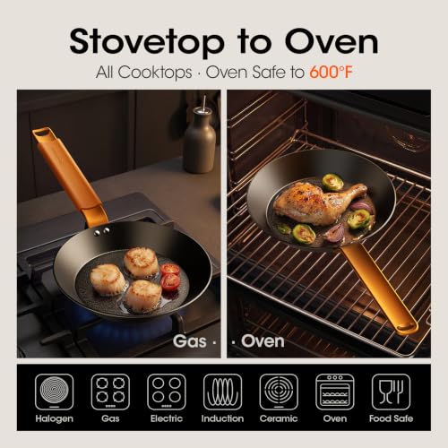 Image of 8 Inch Preseasoned Carbon Steel Frying Pan, Snowflake Texture