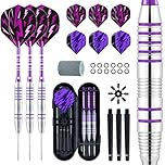XAWU 3-Pack 24g Steel Tip Darts with 6 Flights, 3 Aluminum Shafts, Sharpener & Darts Case, Ideal for Beginners and Advanced Players, Moonlight Purple