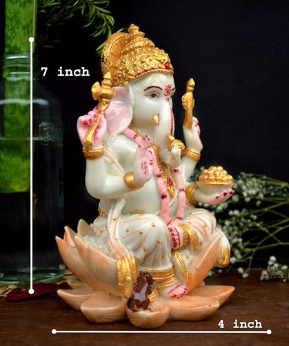 Image of Handcrafted Marble Ganesh Ji Big Size Statue Ganpati Ji god Idol for Temple & Home Decor God Idol Ganpati Ji for Decoration & Showpiece Religious Decor, Multicolor