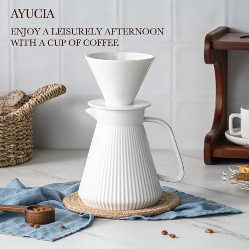 Image of Pour Over Coffee Maker Set V60 Coffee Dripper Set, White Cream,for Home Cafe Restaurant Camping