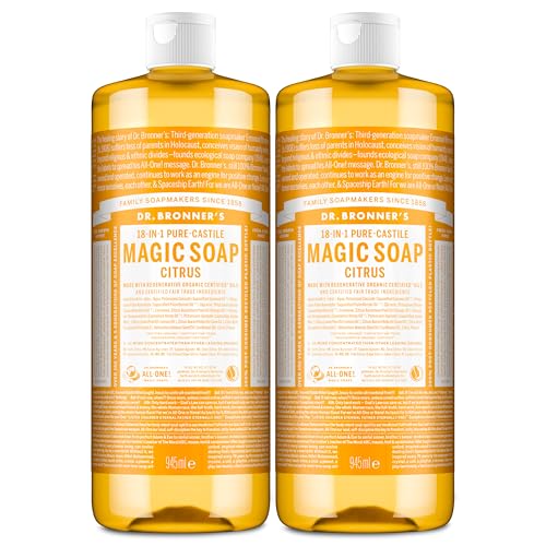 Dr Bronner's 18-in-1 Citrus-Orange All-one Magic Soap, Made with Organic Oils, Used for Face, Body, Hair, Laundry, Pets and Dishes, Certified Fair Trade & Vegan Friendly, 946ml Recycled Bottle