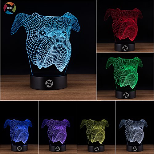 3D Optical Illusion Night Light - 7 Led Color Changing Lamp - Cool Soft Light Safe For Kids - Solution For Nightmares - Bulldog #TOP1