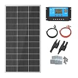XINPUGUANG Kit Panneau Solaire 100W 12V Monocristallin Système Hors Réseau pour Maison RV Bateau + Contrôleur PWM 10 A 12 V/24 V+ Câbles solaires de 3m + Support en Z