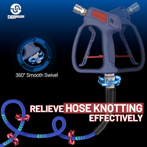 Image of Swivel Pressure Washer Gun with Smoooth Rotate 3 /8 inch Plug,4500PSI Short Power Washer Gun with 1 /4 inch Socket Adapted to Foam Cannon,Pressure Washer Handle Include Spray Nozzle Hose Connector
