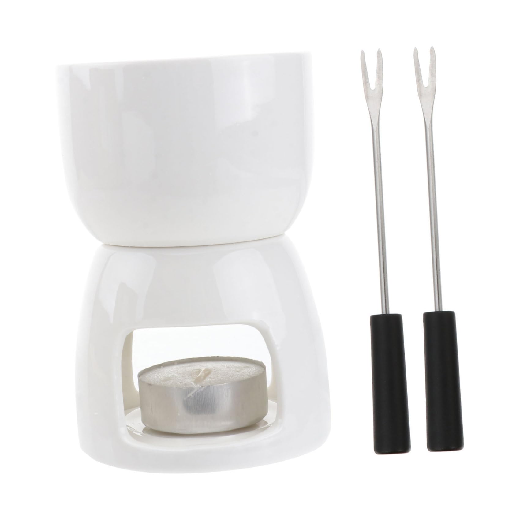 PRETYZOOM Ceramic Fondue Pot 2 Forks Tea Light Melting Fondue Set for Cheese Chocolate for Hotpot Pot Random