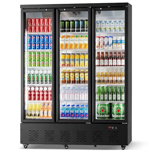 Ferueo 45 Cu.Ft Commercial Beverage Refrigerator, 2 Glass Door Merchandiser Refrigerator with Lock, Upright Reach-in Display Cooler for Restaurant, Bar and Grocery, 10 Adjustable Shelves, 32°F-47°F