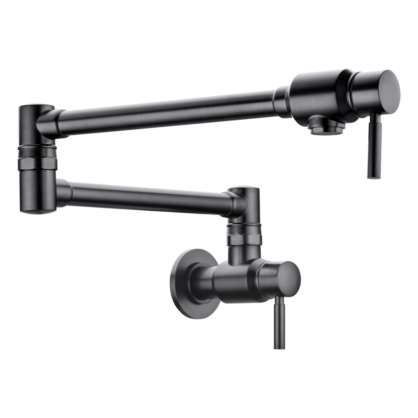 Photo 1 of BAGNOLUX Traditional Wall Mount Single Hole Pot Filler Faucet, Black Stainless Pot Filler, Brass Kitchen Faucet Stove with 2 Lever Handles and Double Jointed Swing Arm, 23.4 Inch, Black Stainless-PVD