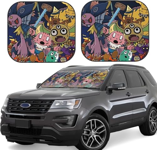 ポンコツクエスト〜魔王と派遣の魔物 (4) 車用サンシェード サンバイザー 日よけ 紫外線対策 カーサンシェード 四季兼用 車用品 折畳み 便利 遮光 断熱 吸盤4個付