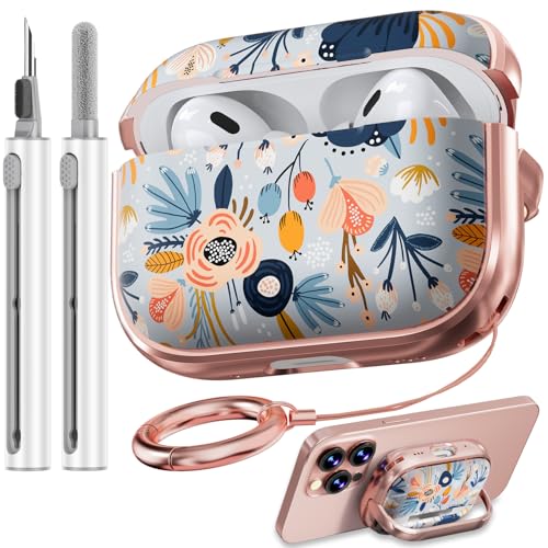 Image of Inesore for AirPods Pro 2nd /1st Case (2023-2019)-Blue Flower | with Safty Lock,Two-Piece Design,with Gold Keychain & Clean Pen,Support Wireless Charging,Cute Luxury Case for Women Girly